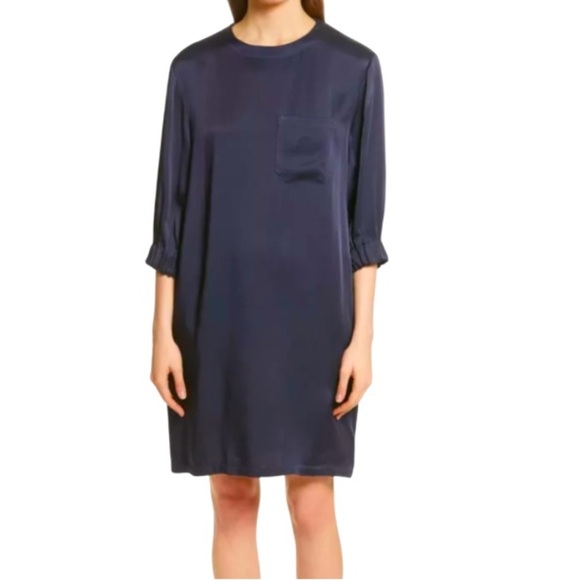 Vince Dresses & Skirts - VINCE Navy Blue 3/4 Sleeve Sheath Shift Dress- Size Medium